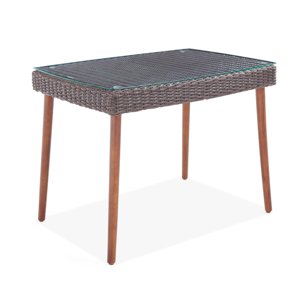 Alaterre Furniture Athens All-Weather Wicker Outdoor 26"H Cocktail Table with Glass Top AWWB04BB